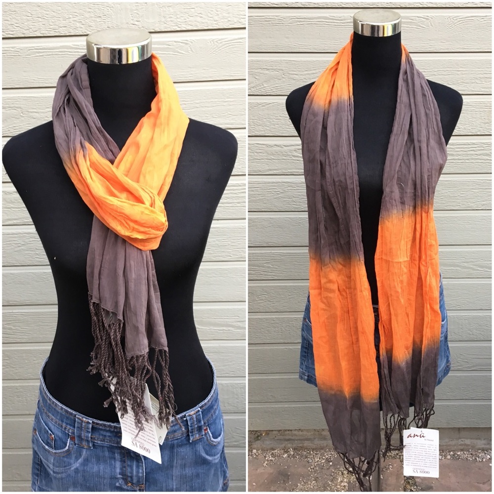Orange & Brown Two Tone Handmade Scarf NWT
